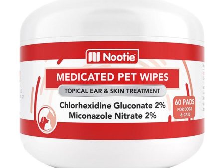 Nootie Dog Cat Dermatology Solutions Antibacterial Pads 60 Count Supply