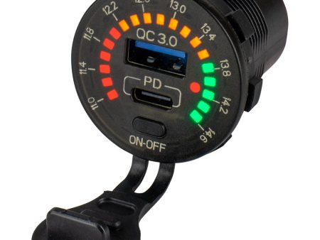 Sea-Dog Round Rainbow Voltmeter w USB  USB-C Power Socket [426519-1] Cheap