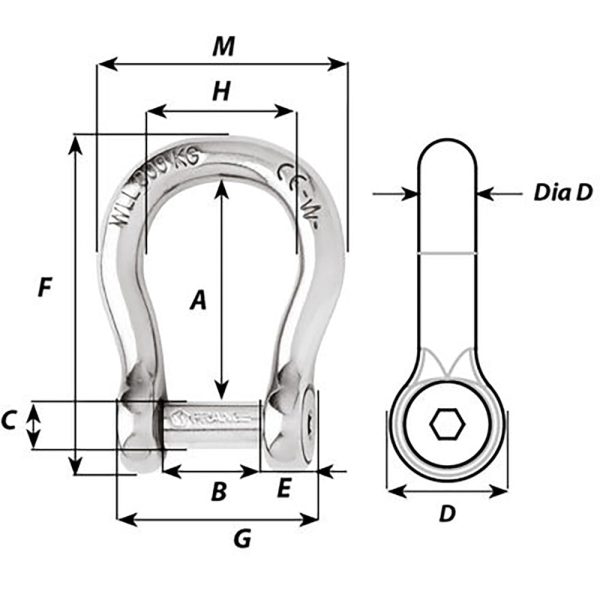 Wichard Self-Locking Allen Head Pin Bow Shackle - 12mm Diameter - 15 32  [01346] Online now