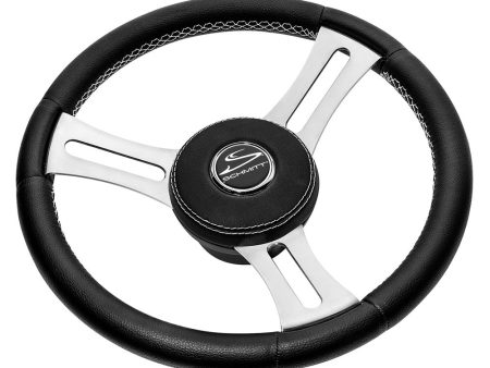 Schmitt Marine Torcello Elite 14  Wheel - Black Leather  Cap - White Stitching - Polished SS Spokes - 3 4  Tapered Shaft [PU085241] For Sale