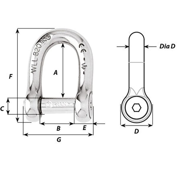 Wichard Self-Locking Allen Head Pin D Shackle - 12mm Diameter - 15 32  [01306] Cheap