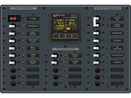 Blue Sea 8413 - Metal AC DC Panel w M2 Vessel Systems Monitor  22 Circuit Breakers (15A) [8413] Supply