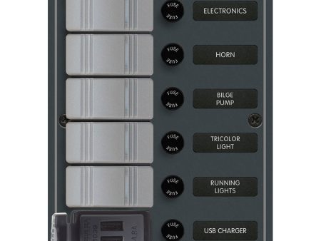 Blue Sea 8121 - 5 Position Contura Switch Panel w Dual USB Chargers - 12 24V DC - Black [8121] Online Hot Sale