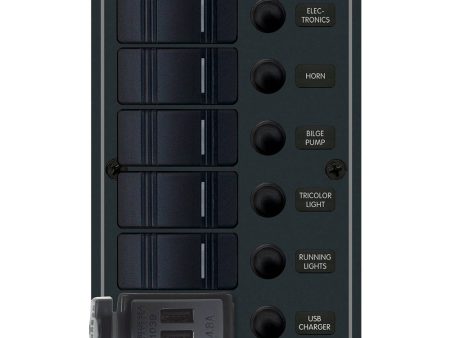 Blue Sea 8521 - 5 Position Contura Switch Panel w Dual USB Chargers - 12 24V DC - Black [8521] Online